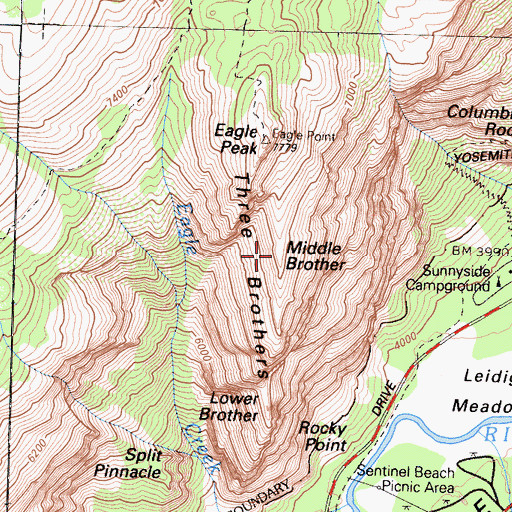 Topographic Map of Middle Brother, CA