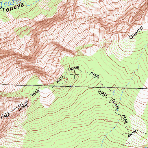 Topographic Map of Half Dome Trail, CA