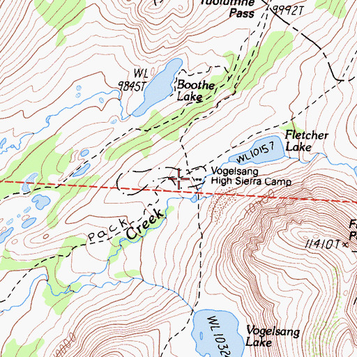 Topographic Map of Vogelsang High Sierra Camp, CA