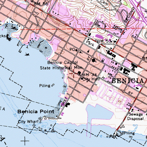 Topographic Map of Benicia Capitol State Historical Monument, CA