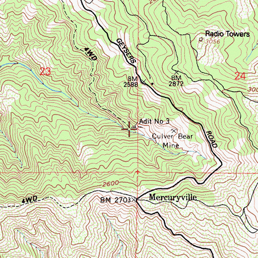 Topographic Map of Adit Number Three, CA