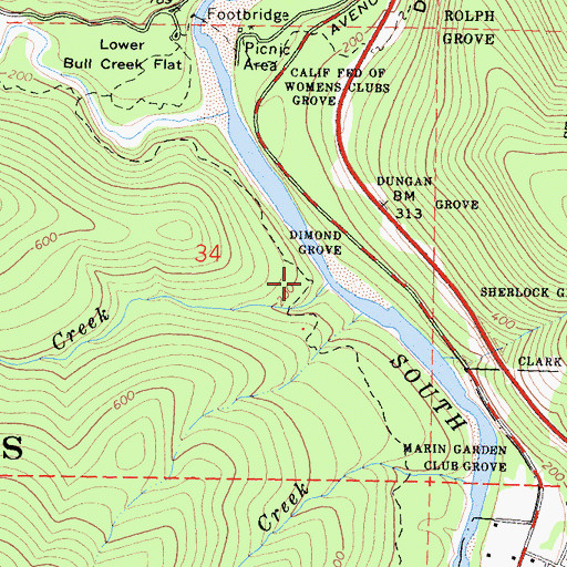 Topographic Map of Decker Creek, CA