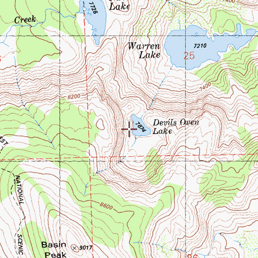 Topographic Map of Devils Oven Lake, CA