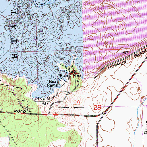 Topographic Map of Dike Eight Picnic Area, CA