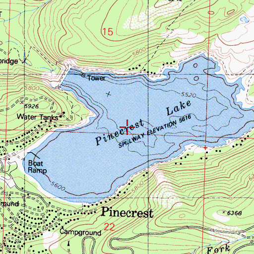 Topographic Map of Pinecrest Lake, CA