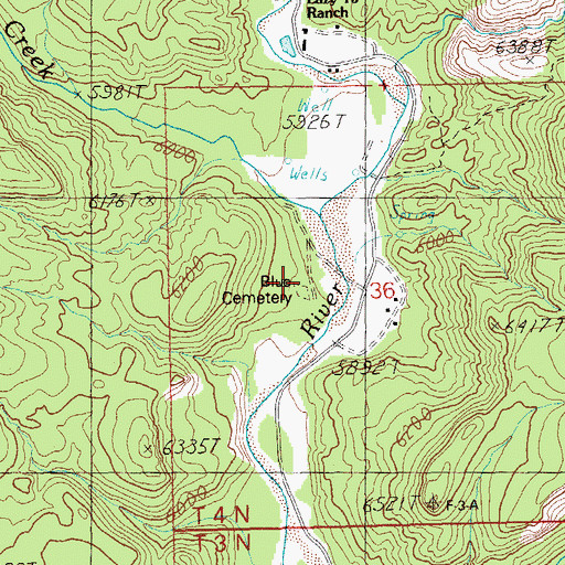 Topographic Map of Blue Cemetery, AZ