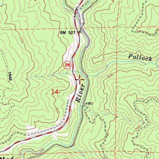 Topographic Map of Pollock Creek, CA