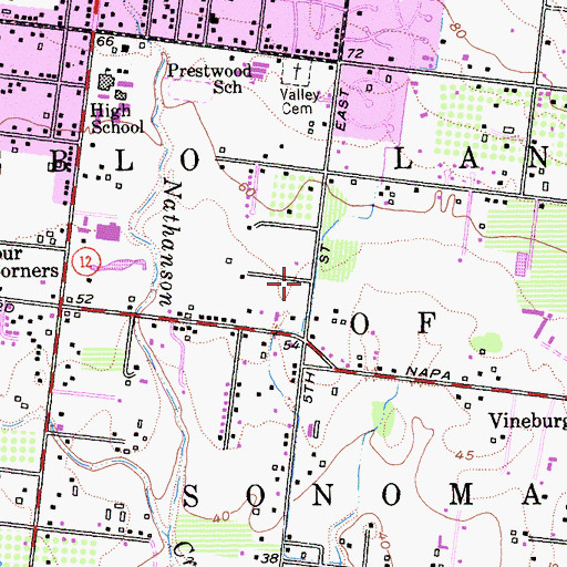 Topographic Map of Pueblo Lands of Sonoma, CA