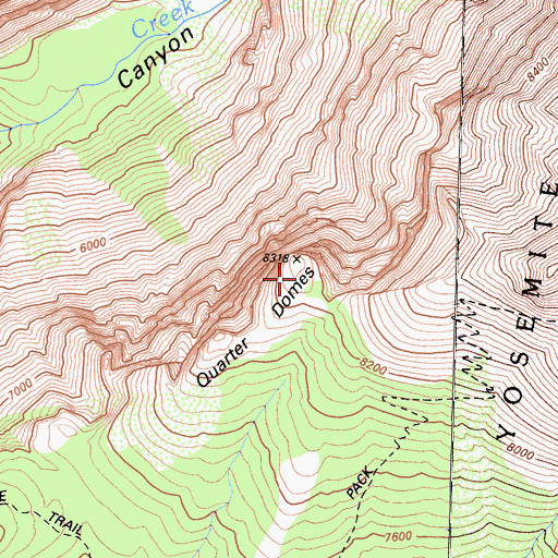 Topographic Map of Quarter Domes, CA