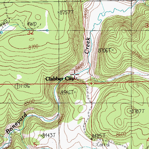 Topographic Map of Clabber City (historical), AZ