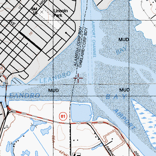 Topographic Map of San Leandro Bay, CA