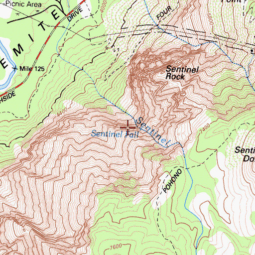 Topographic Map of Sentinel Fall, CA