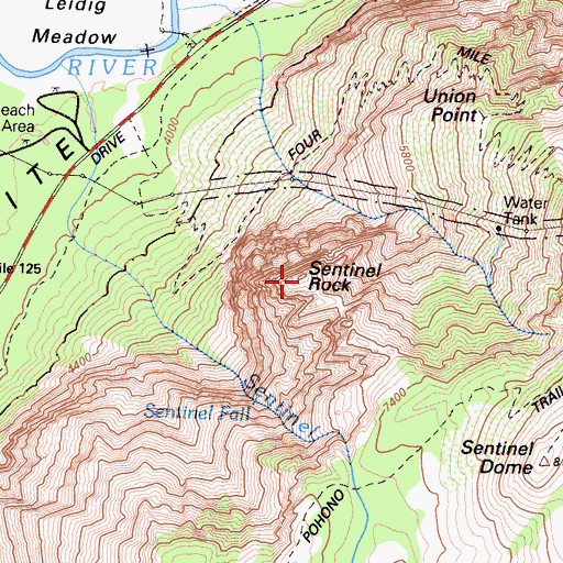 Topographic Map of Sentinel Rock, CA