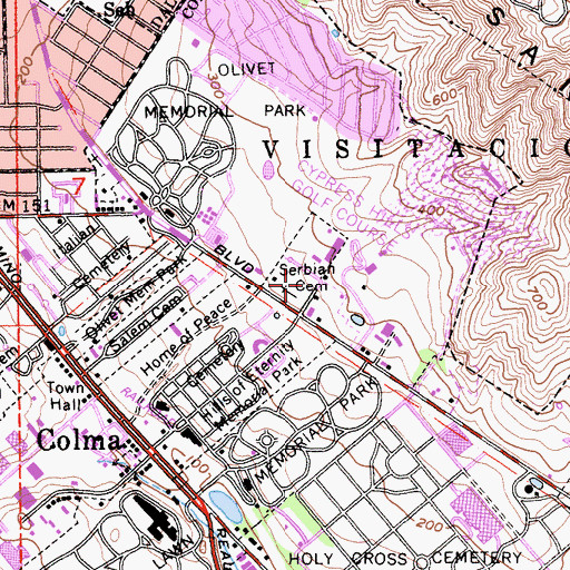 Topographic Map of Serbian Cemetery, CA