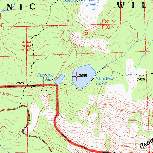 Topographic Map of Shadow Lake, CA