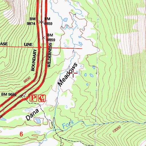 Topographic Map of Dana Meadows, CA