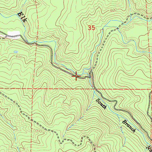 Topographic Map of South Branch North Fork Elk River, CA
