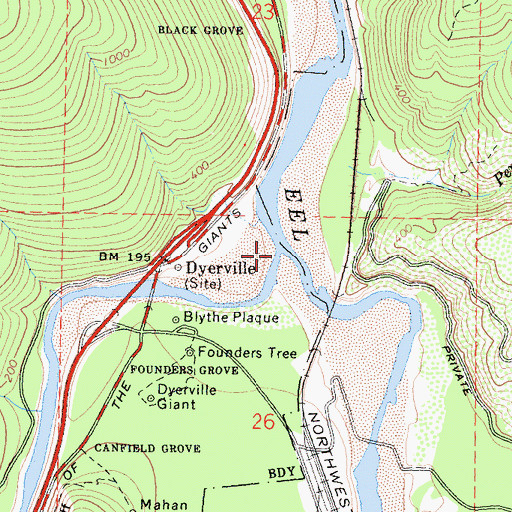 Topographic Map of South Fork Eel River, CA