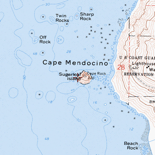 Topographic Map of Sugarloaf Island, CA
