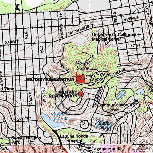 Topographic Map of Mount Sutro, CA