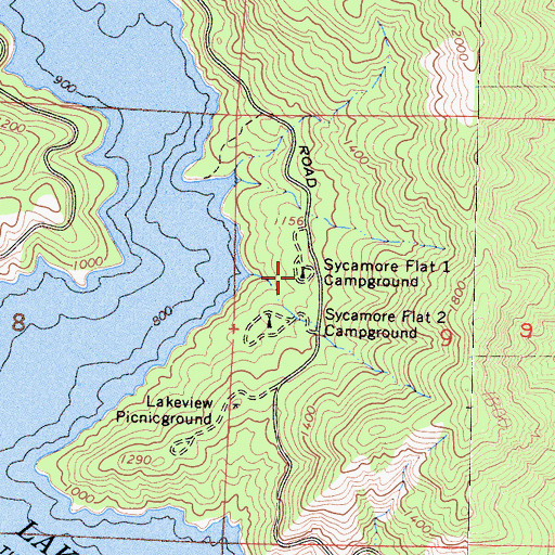 Topographic Map of Sycamore Flat Campground One, CA
