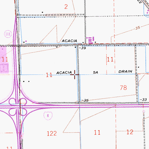 Topographic Map of Acacia Five A Drain, CA