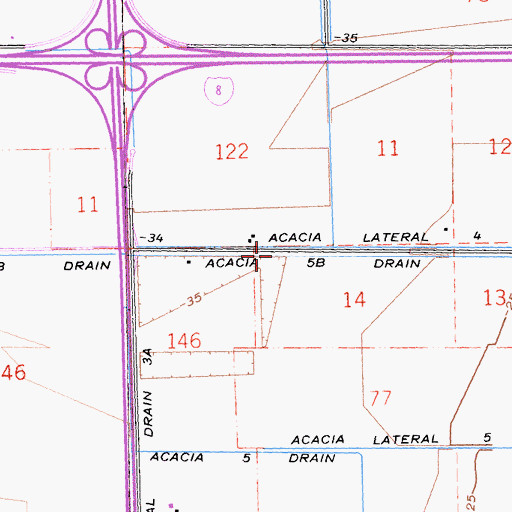Topographic Map of Acacia FIve B Drain, CA