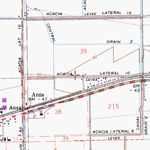 Topographic Map of Acacia Lateral Ten, CA