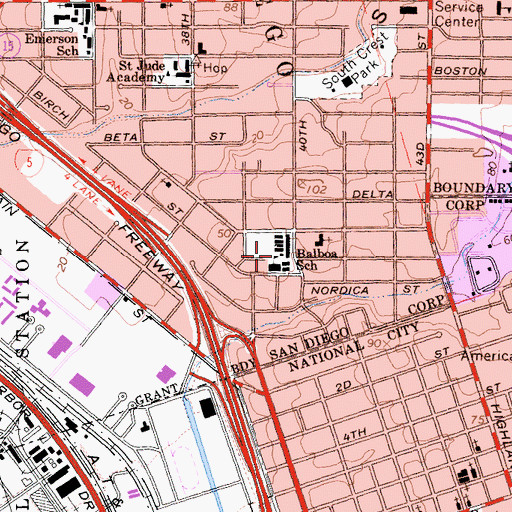 Topographic Map of Balboa Elementary School, CA