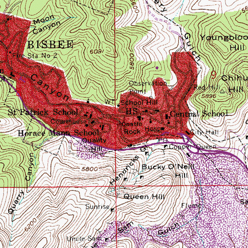 Topographic Map of Castle Rock, AZ