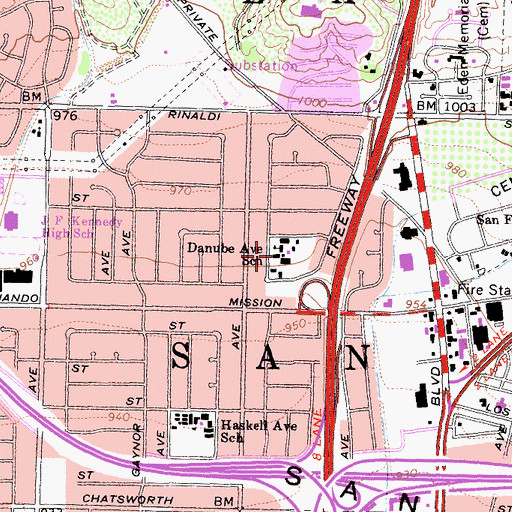Topographic Map of Danube Avenue Elementary School, CA