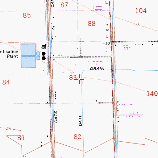 Topographic Map of Date Drain Three-B, CA