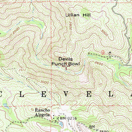 Topographic Map of Devils Punchbowl, CA