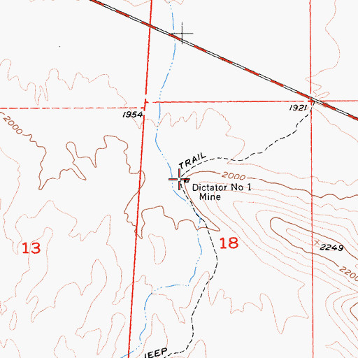 Topographic Map of Dictator Number One Mine, CA