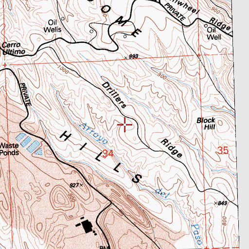 Topographic Map of Drillers Ridge, CA