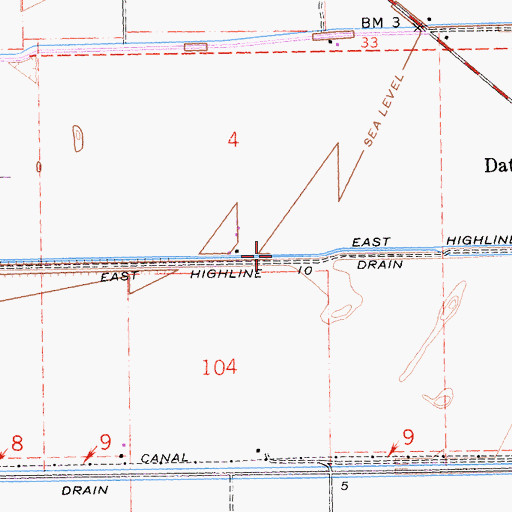 Topographic Map of East Highline Ten Drain, CA