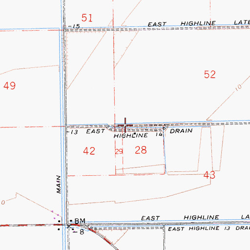 Topographic Map of East Highline Fourteen Drain, CA