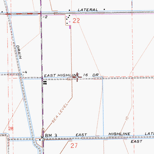 Topographic Map of East Highline Sixteen Drain, CA