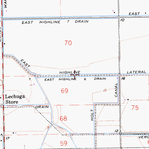 Topographic Map of East Highline Six Drain, CA