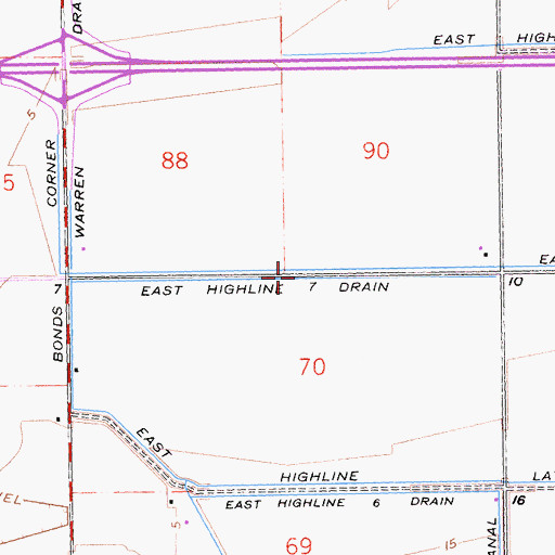 Topographic Map of East Highline Seven Drain, CA