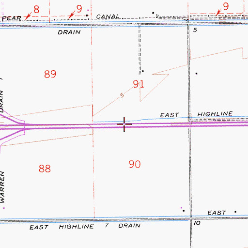 Topographic Map of East Highline Eight Drain, CA