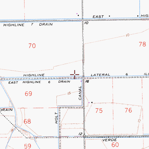 Topographic Map of East Highline Lateral Six, CA