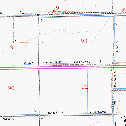 Topographic Map of East Highline Lateral Eight, CA
