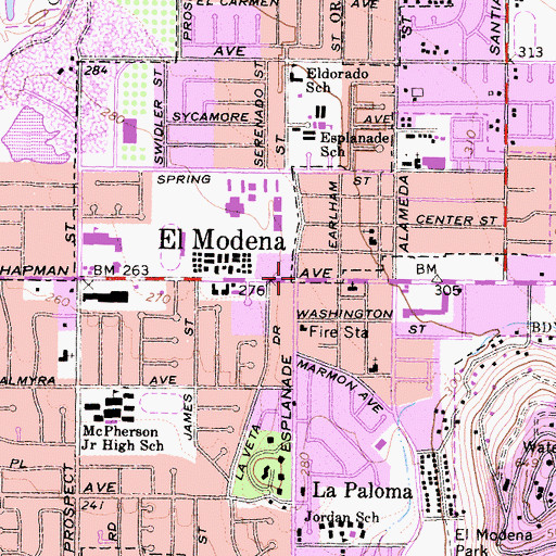 Topographic Map of El Modena, CA