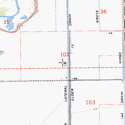 Topographic Map of Elder Thirteen Drain, CA