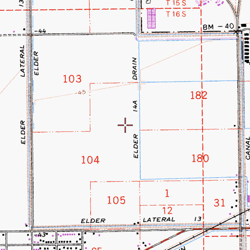 Topographic Map of Elder Fourteen-A Drain, CA