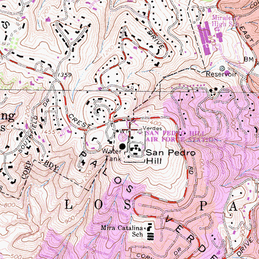 Topographic Map of Palos Verdes Hills, CA