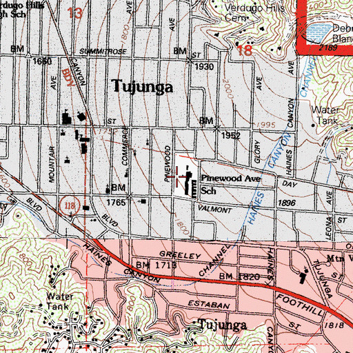 Topographic Map of Pinewood Elementary School, CA