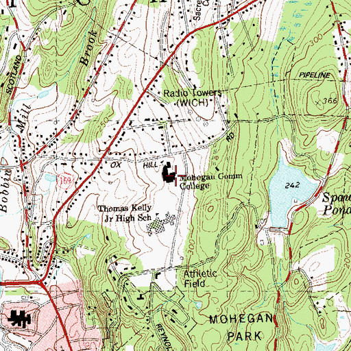 Topographic Map of Three Rivers Community College (Mohegan Campus), CT