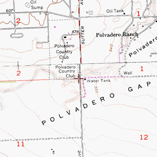 Topographic Map of Polvadero Gap, CA